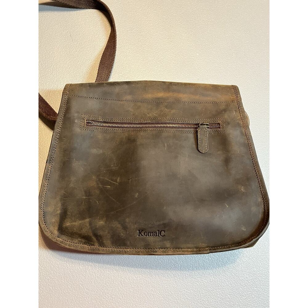 Brown Leather Messenger Bag Satchel Crossbody Distressed Pockets Buckle Accents - Picture 6 of 16